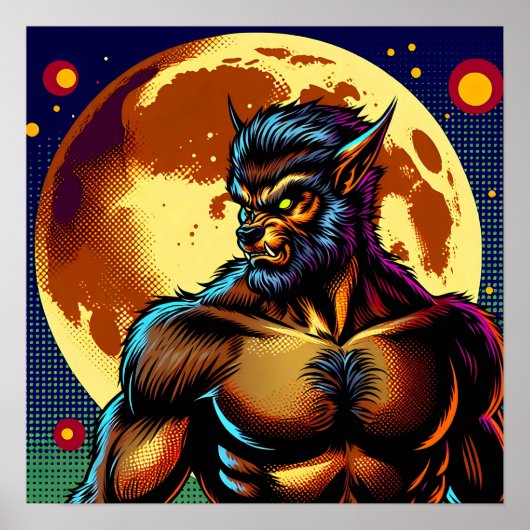 Comic Book Style Werewolf vor Vollmond Poster (Vorne)
