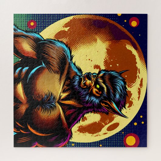 Comic Book Style Werewolf vor Vollmond Puzzle (Horizontal)