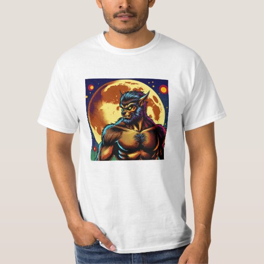 Comic Book Style Werewolf vor Vollmond T-Shirt (Vorderseite)