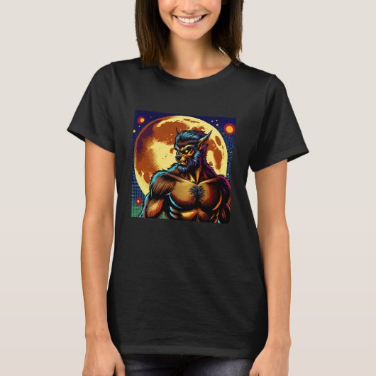Comic Book Style Werewolf vor Vollmond T-Shirt (Vorderseite)