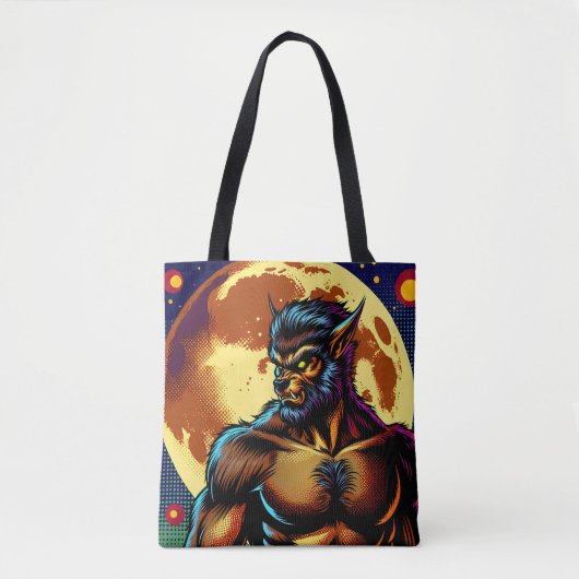 Comic Book Style Werewolf vor Vollmond Tasche (Vorderseite)