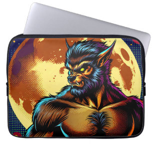 Comic-Book-Style-Werwolf vor Vollmond Laptopschutzhülle