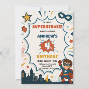 Comic-Book-Superhelden-Junge-Pop-Art-Geburtstag Einladung