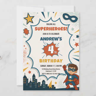 Comic-Book-Superhelden-Junge-Pop-Art-Geburtstag Einladung