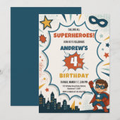 Comic-Book-Superhelden-Junge-Pop-Art-Geburtstag Einladung (Vorne/Hinten)