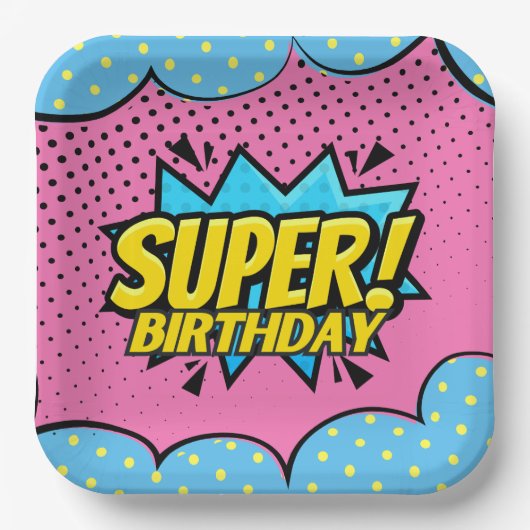 Comic-Book-Superheldin Geburtstag Pappteller (Vorderseite)