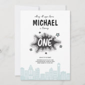 Comic Book Superhero 1. Geburtstag Einladung (Vorderseite)