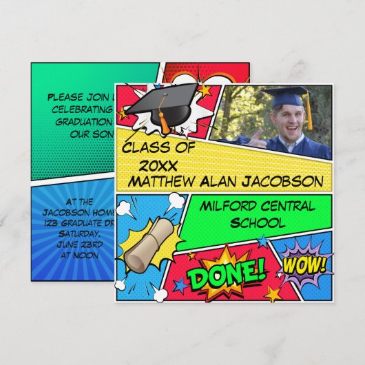 Comic Book Superhero Abschluss Einladung (Vorne/Hinten)