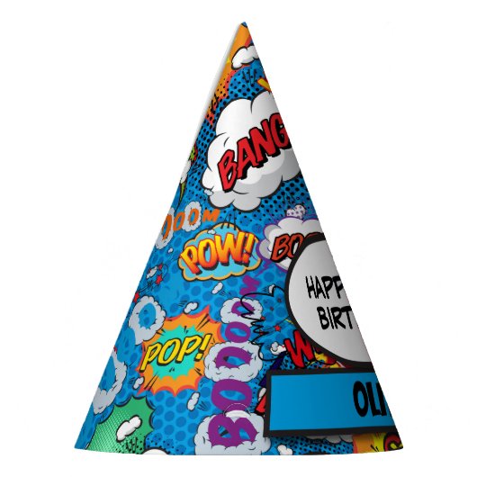 Comic Book Superhero Birthday Blue Partyhütchen (Links)