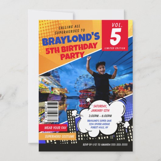 Comic Book Superhero Einladung zum Geburtstag (Vorderseite)