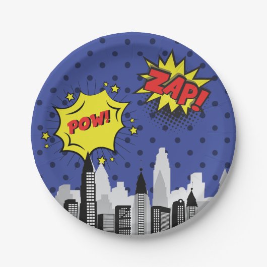 Comic Book Superhero Einzigartiger Junge Pappteller (Vorderseite)