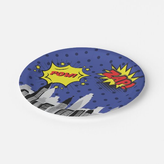 Comic Book Superhero Einzigartiger Junge Pappteller (Schrägansicht)