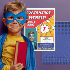 Comic Book Superhero Einzigartiges Foto Junge Gebu Einladung
