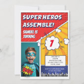 Comic Book Superhero Einzigartiges Foto Junge Gebu Einladung (Vorderseite)