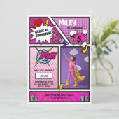 Comic Book Superhero Einzigartiges Girl's Foto Geb Einladung (Stehend Vorderseite)