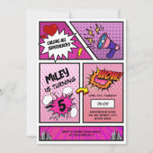 Comic Book Superhero Einzigartiges Mädchen Geburts Einladung (Vorderseite)
