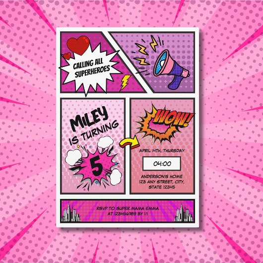 Comic Book Superhero Einzigartiges Mädchen Geburts Einladung