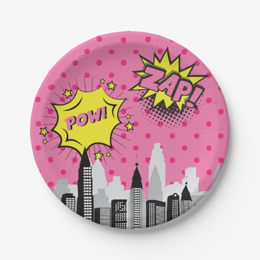 Comic Book Superhero Einzigartiges Mädchen Pappteller (Vorderseite)