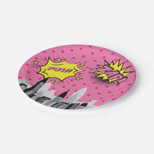 Comic Book Superhero Einzigartiges Mädchen Pappteller (Schrägansicht)