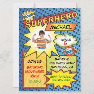 Comic Book Superhero Foto Beilage Geburtstagsparty Einladung