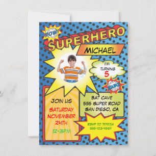 Comic Book Superhero Foto Beilage Geburtstagsparty Einladung
