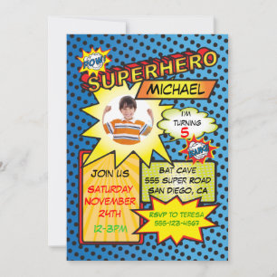 Comic Book Superhero Foto Beilage Geburtstagsparty Einladung
