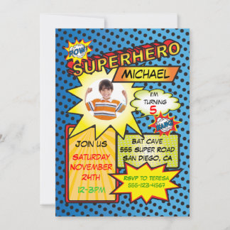 Comic Book Superhero Foto Beilage Geburtstagsparty Einladung