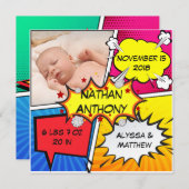 Comic Book Superhero Geburtserklärung Ankündigung (Vorne/Hinten)