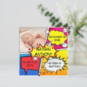 Comic Book Superhero Geburtserklärung Ankündigung (Stehend Vorderseite)