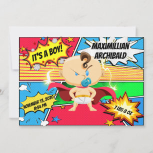 Comic Book Superhero Geburtserklärung Ankündigung