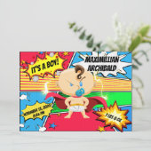 Comic Book Superhero Geburtserklärung Ankündigung (Stehend Vorderseite)