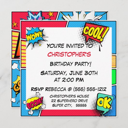 Comic Book Superhero Geburtstag Boy Custom Einladung (Vorne/Hinten)