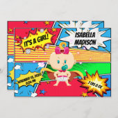 Comic Book Superhero Girl Ankündigung zur Geburt (Vorne/Hinten)