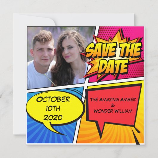 Comic Book Superhero Save the Date (Vorderseite)