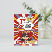 Comic Book Superhero Styled Geburtstagsparty Einladungspostkarte (Stehend Vorderseite)