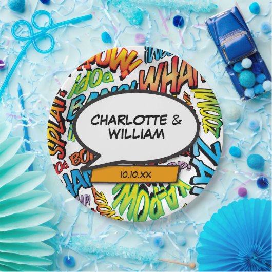 Comic Book Superhero Trendy Typografie Pappteller (Party)