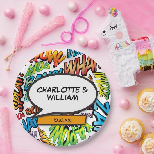 Comic Book Superhero Trendy Typografie Pappteller (Party)