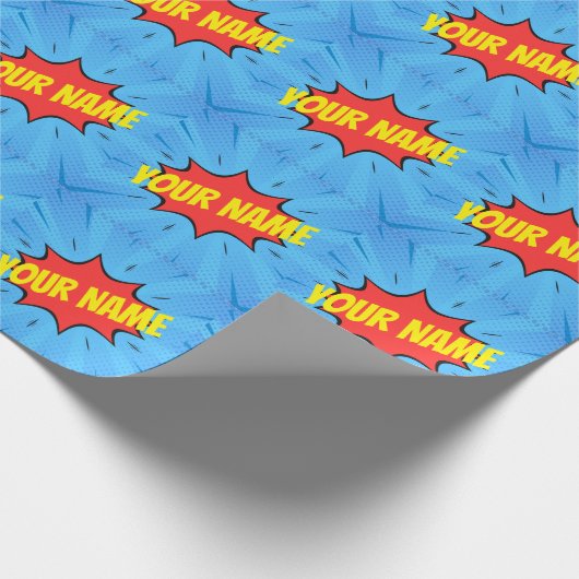 Comic Book Superherry Blue Red Yellow Geschenkpapier (Ecke)