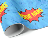 Comic Book Superherry Blue Red Yellow Geschenkpapier (Rolleneckpunkt)