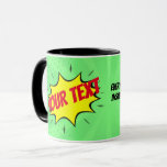 Comic Book Superherry Green Yellow Tasse<br><div class="desc">Comic Buch Superheld grün rot und gelb Tasse. Jeder hat einen Superhelden in sich, der gewartet wird, entdeckt zu werden. Ändern Sie Text und Farbe auf alles, was Sie gewollt haben. WUSSTEN SIE?... Sie können meine Designs auf fast jeden Artikel auf Zazzle übertragen. Nachricht für eine benutzerdefinierte Bestellung oder dieses...</div>