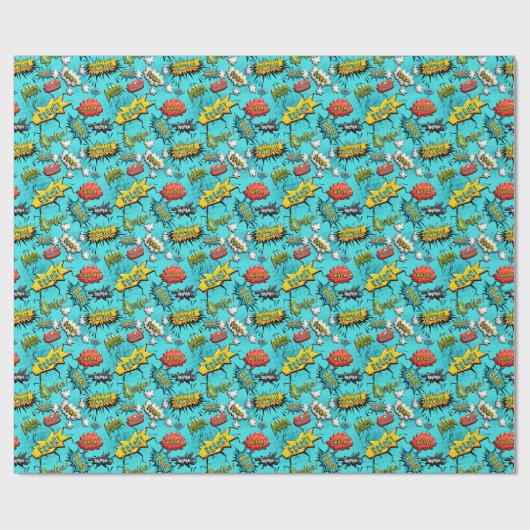 Comic Book Theme Aquamarin Wrapping Paper Geschenkpapier (Flach)