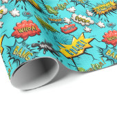 Comic Book Theme Aquamarin Wrapping Paper Geschenkpapier (Rolleneckpunkt)