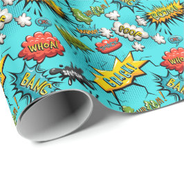 Comic Book Theme Aquamarin Wrapping Paper Geschenkpapier