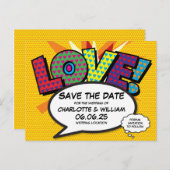 Comic Book Theme Wedding Save the Date Ankündigungspostkarte (Vorne/Hinten)