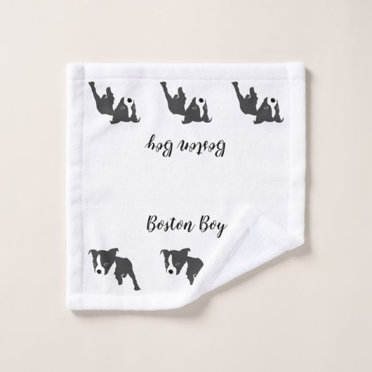 Comic Boston Terrier Boston Boy  Badhandtuch Set (Waschlappen)