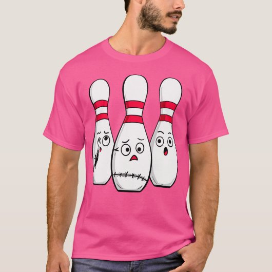 Comic Bowling Ängstliche Bowling Pins Lustiger Spo T-Shirt (Vorderseite)