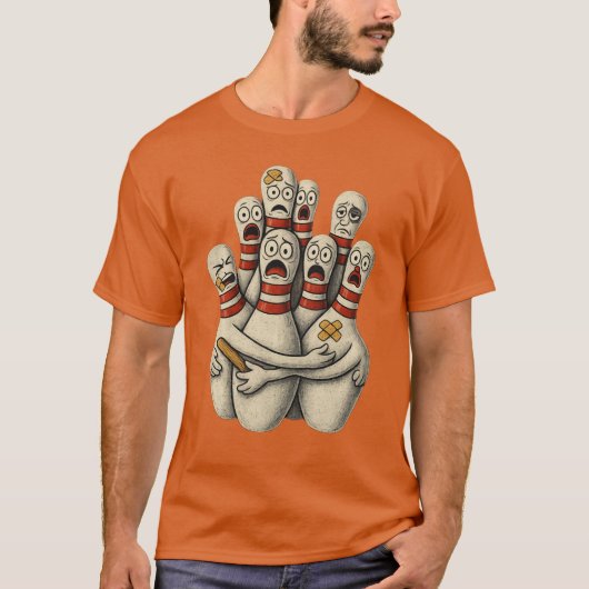 Comic Bowling verängstigte Bowling Pins Lustiger S T-Shirt (Vorderseite)