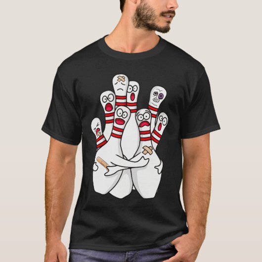 Comic Bowling verängstigte Bowlingpins Lustiger Sp T-Shirt (Vorderseite)