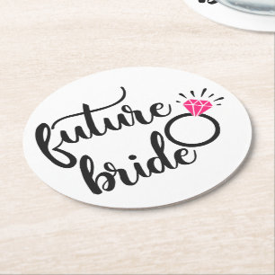 Comic Braut & Bräutigam Tanzende Hochzeit Schwarz Runder Pappuntersetzer