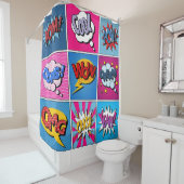 Comic Bubbles Set. Ausdrücke Bom, Cool, Pow, Oop Duschvorhang (Beispiel)